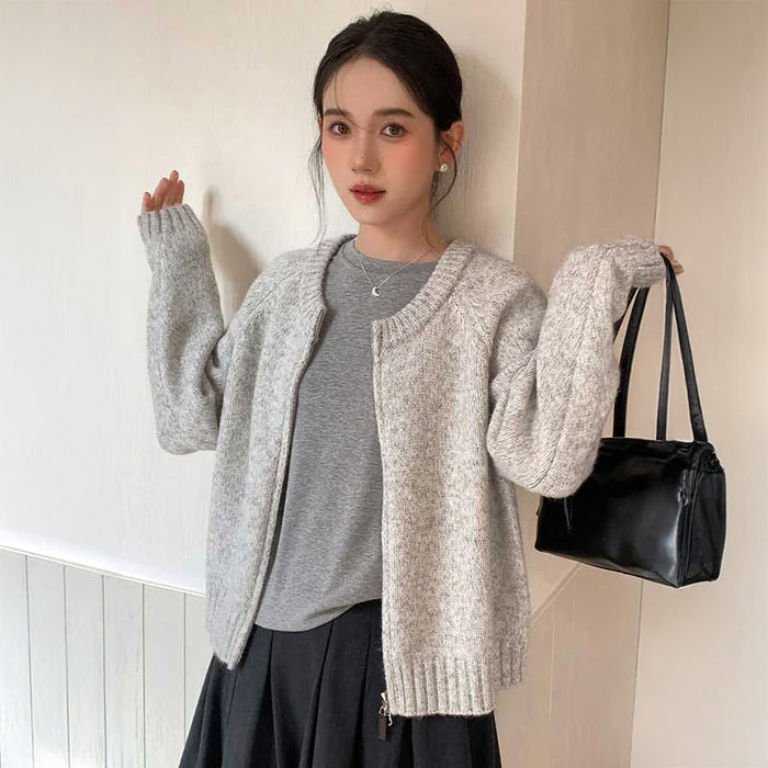 ラウンドネックニットカーディガン(4colors)