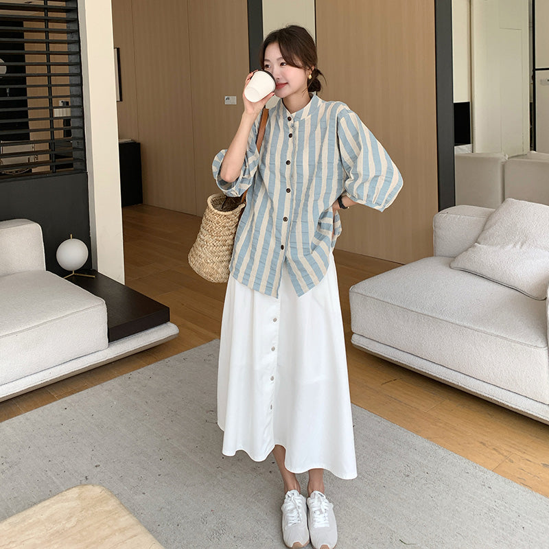 ストライプシャツ×スカートセット
