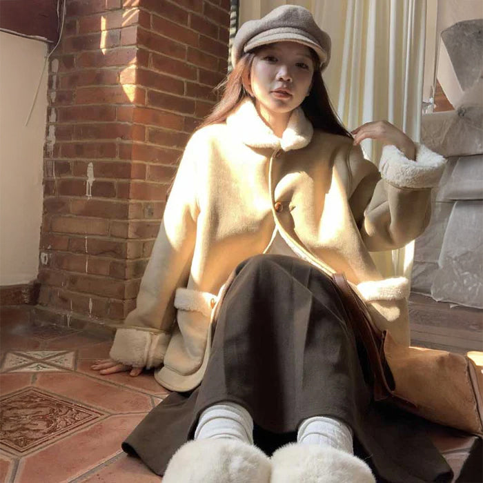 ボア襟スエードコート