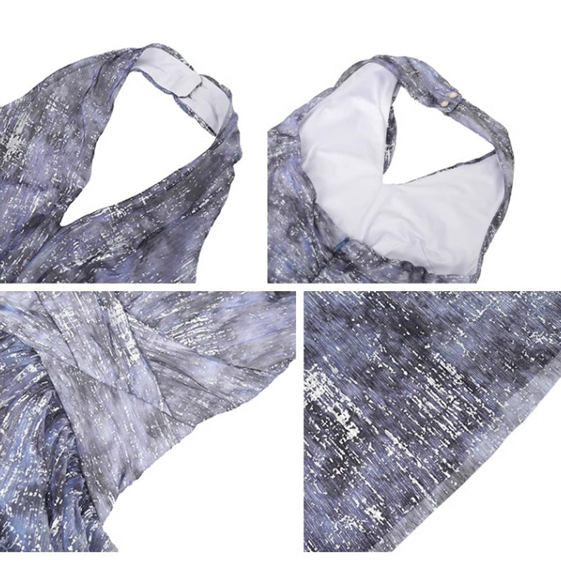 ホルターネックインクプリントロング丈パーティードレス(2colors)