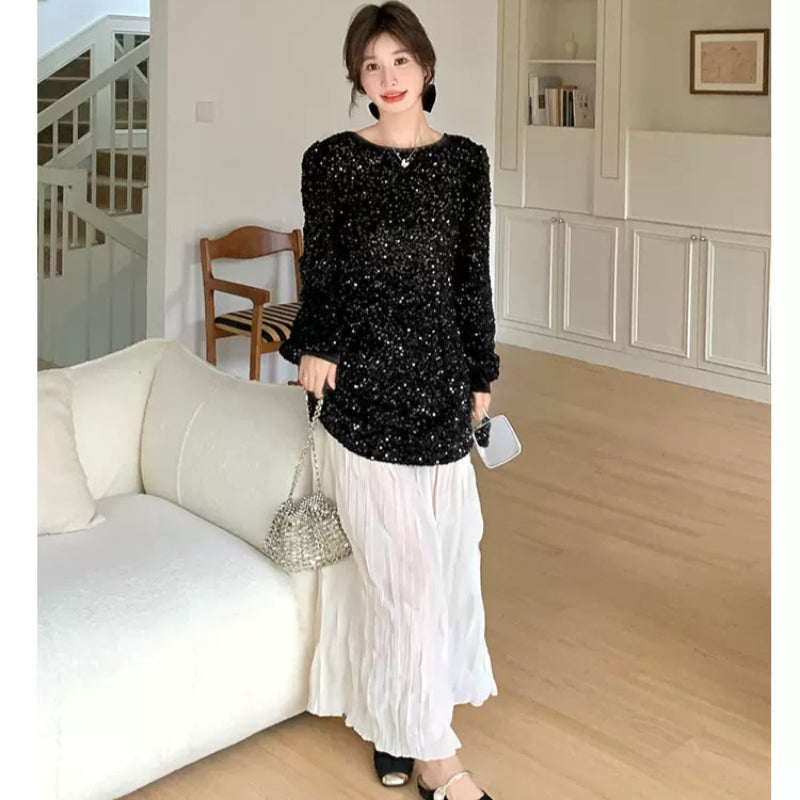 ラメトップス×ワッシャースカートドッキングワンピース