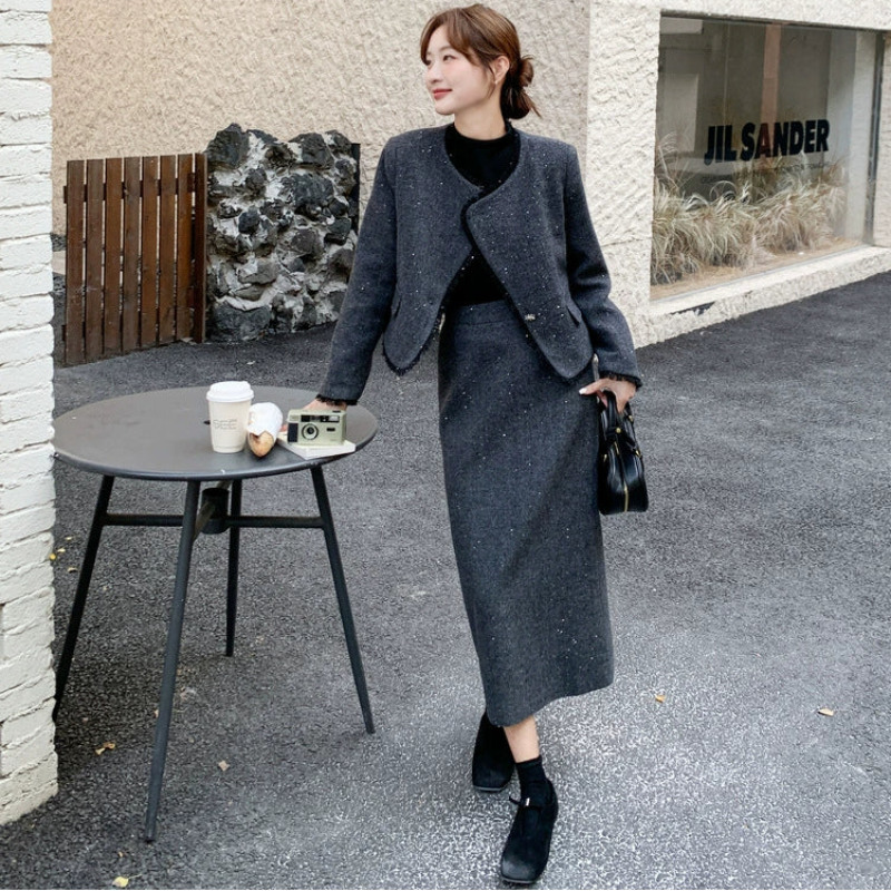 ラメツイードジャケット×スカートスーツ