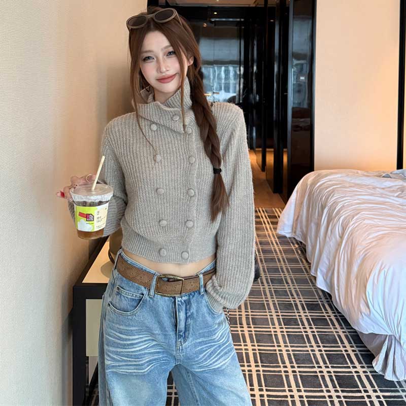 ハイネッククロップドニット