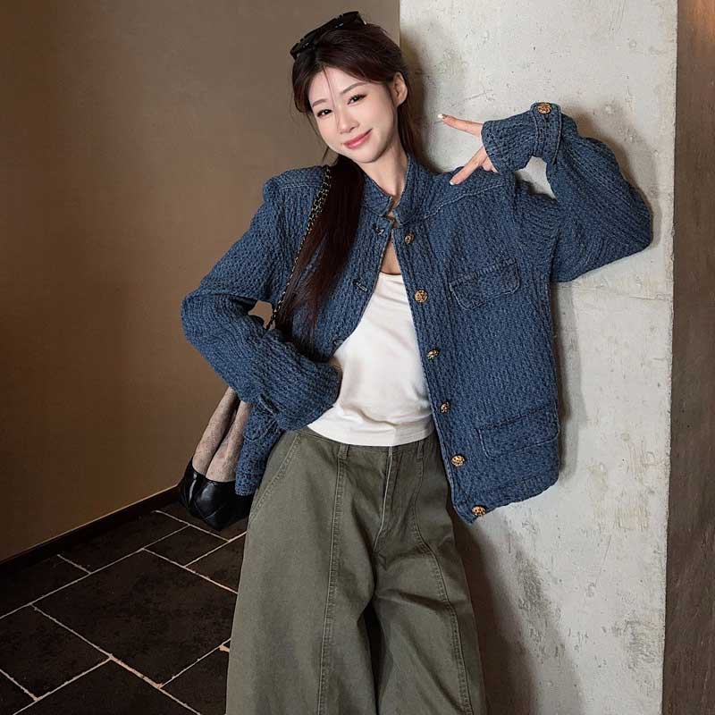 デニム風ノーカラージャケット