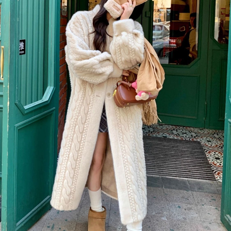 ケーブルデザインロングコート(2colors)