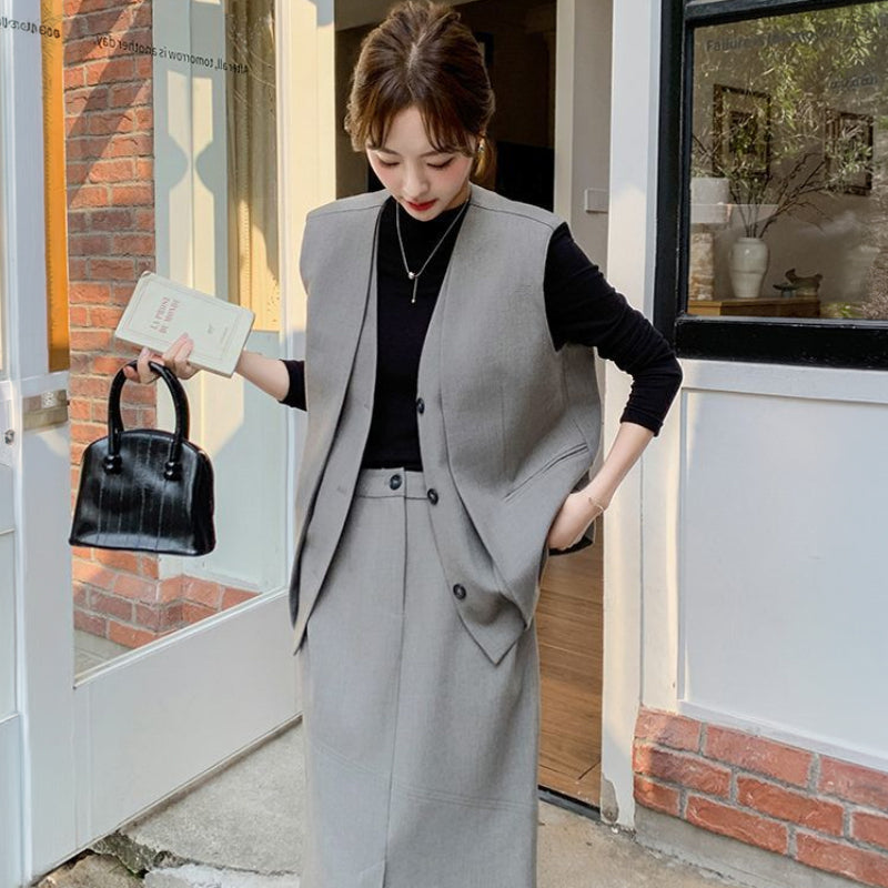 スモーキーグレーベスト×スカートセット