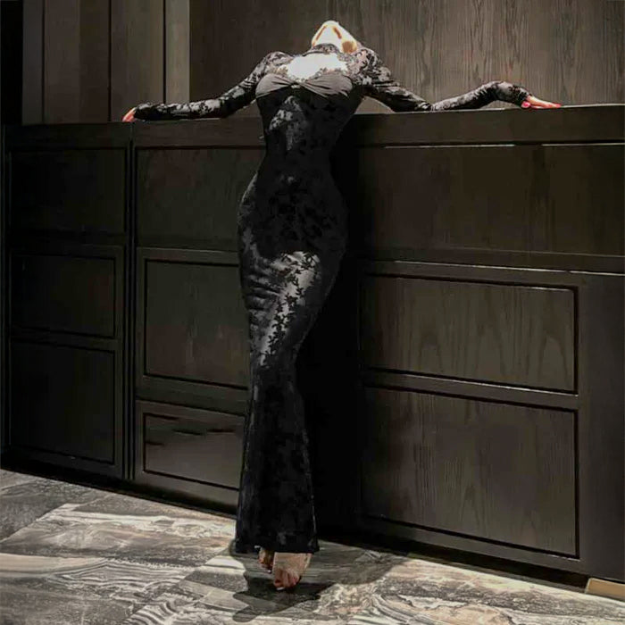 チョーカー風ロングレースドレス(2colors)