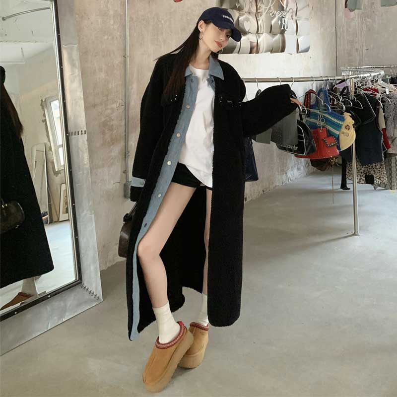 レイヤード風ボアロングコート