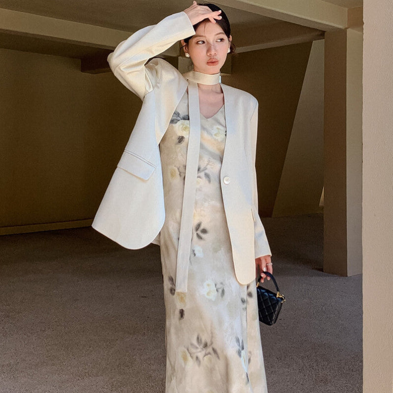 ノーカラーワンボタンモードジャケット(2colors)