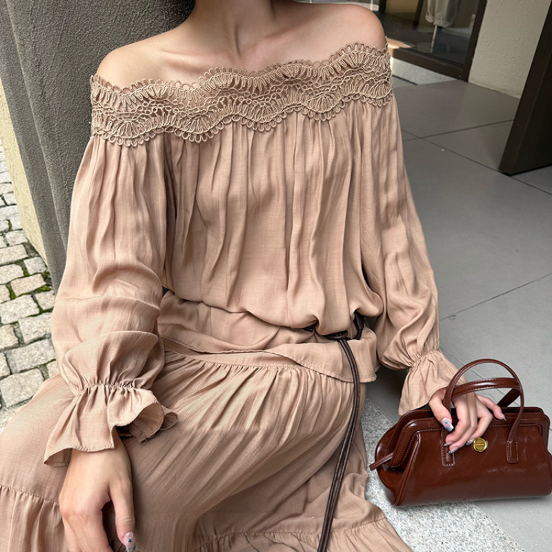 オフショルダーカットソー×ロングスカートセット(2colors)