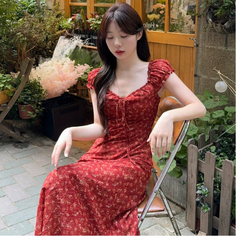 小花柄パフスリーブワンピース