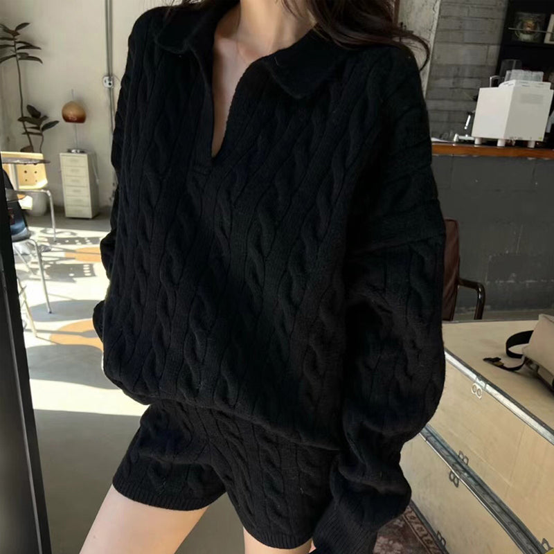 ケーブルニットショートパンツセットアップ