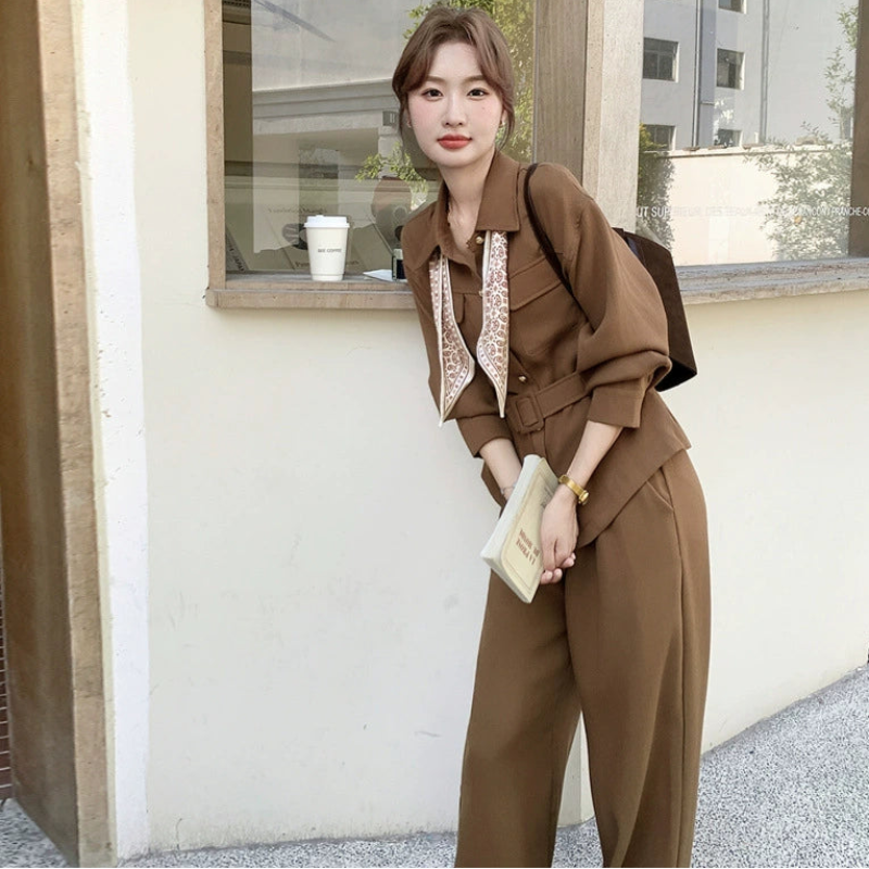 ウエストベルトシャツ×ワイドパンツセットアップ(2colors)