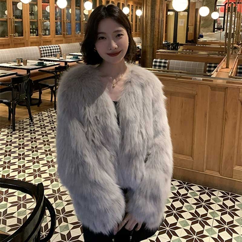 【即納】ボリュームファーコート(ベージュ)