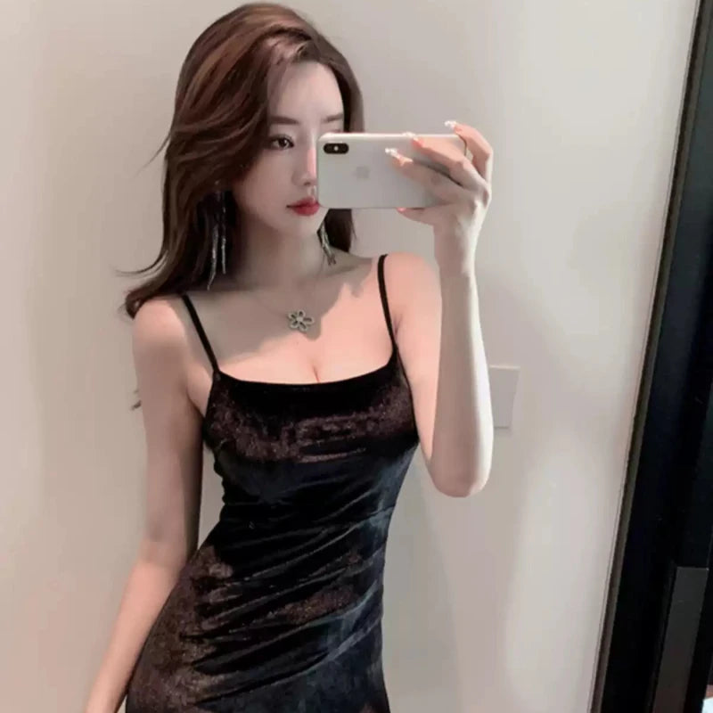 ベルベットデザインキャミソールミニドレス