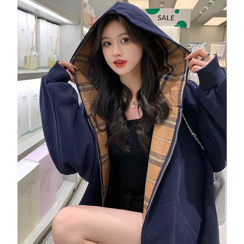 フード裏チェックパーカー(2colors)