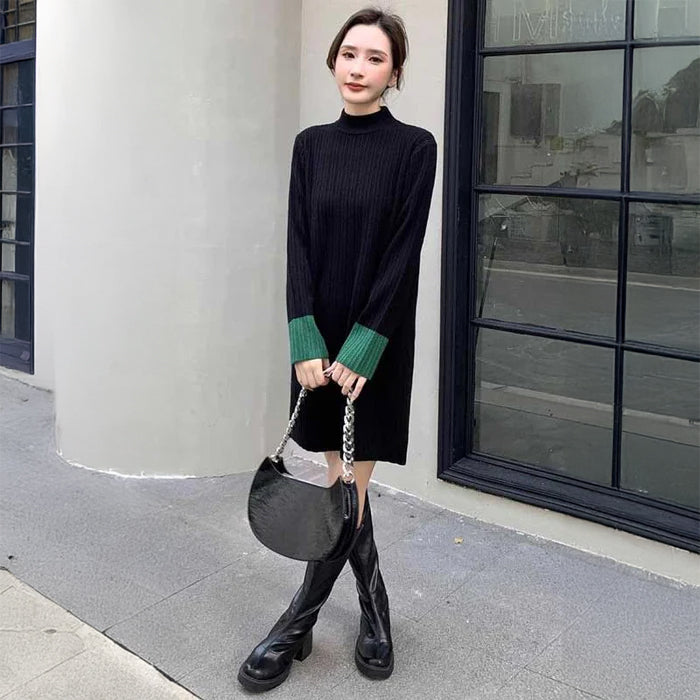 バイカラーリブニットワンピース(2colors)