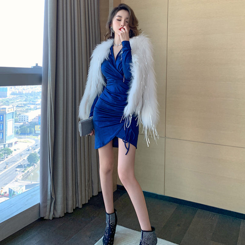 ロイヤルブルーシャーリングミニドレス