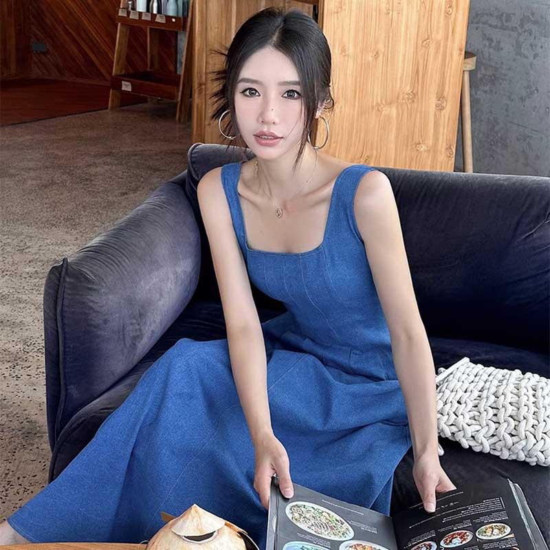 スクエアネックデニムワンピース