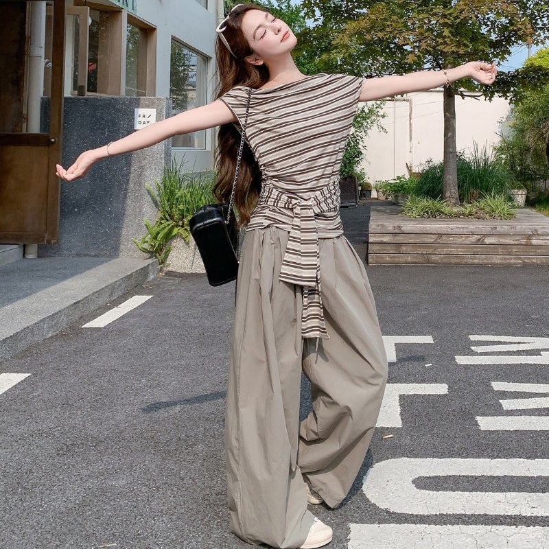 アシンメトリートップス×ワイドパンツセットアップ
