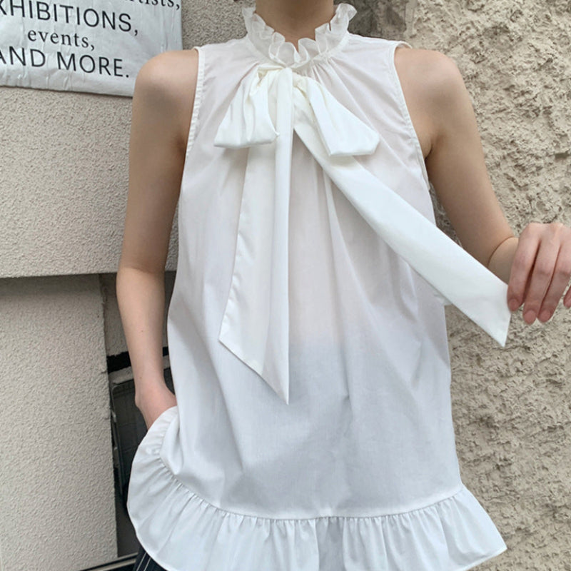 フリルボウタイノースリーブブラウス