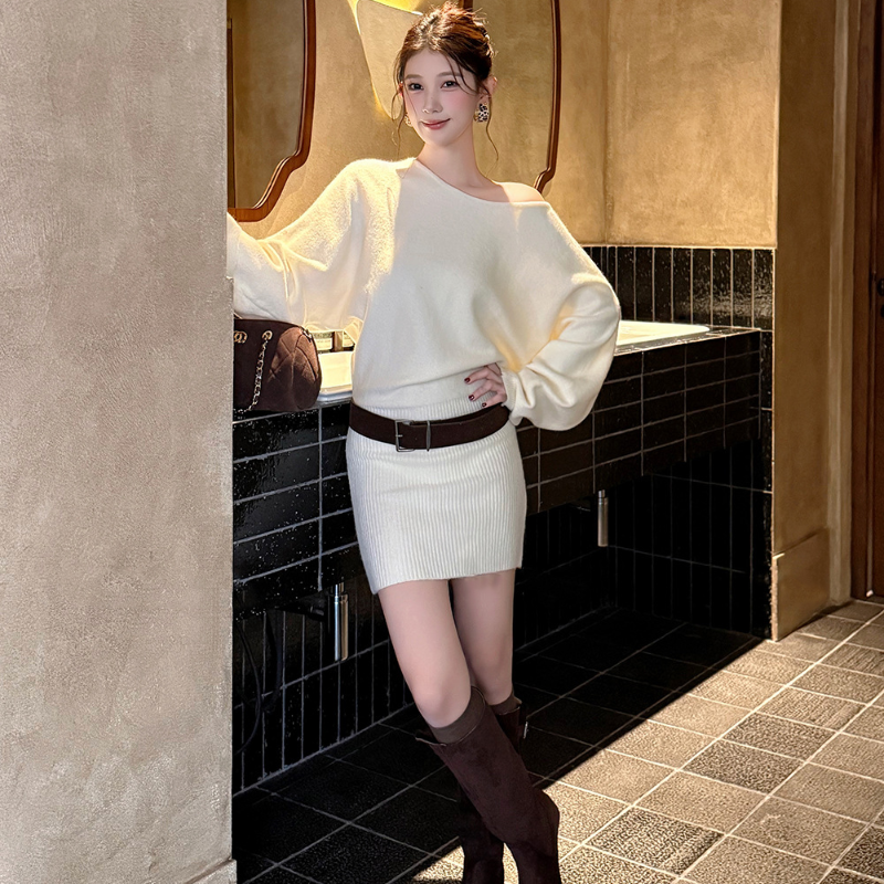 ワンショルダードルマンニットミニワンピース(3colors)