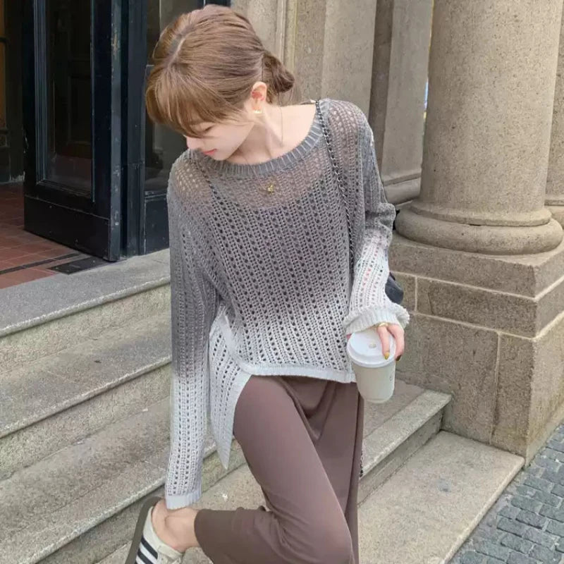 シースルーニット×キャミロングワンピース