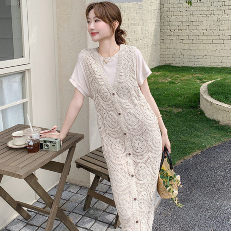 レースロングジレ×ハーフスリーブワンピース