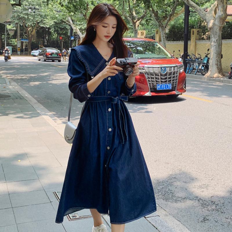 ビッグカラーデニムワンピース