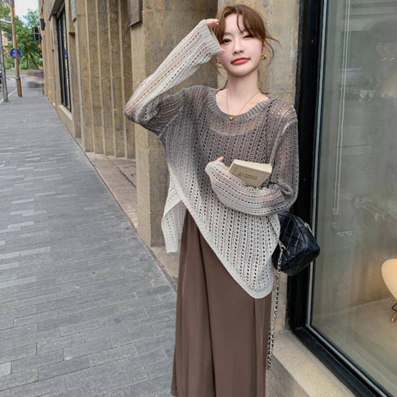 シースルーニット×キャミロングワンピース