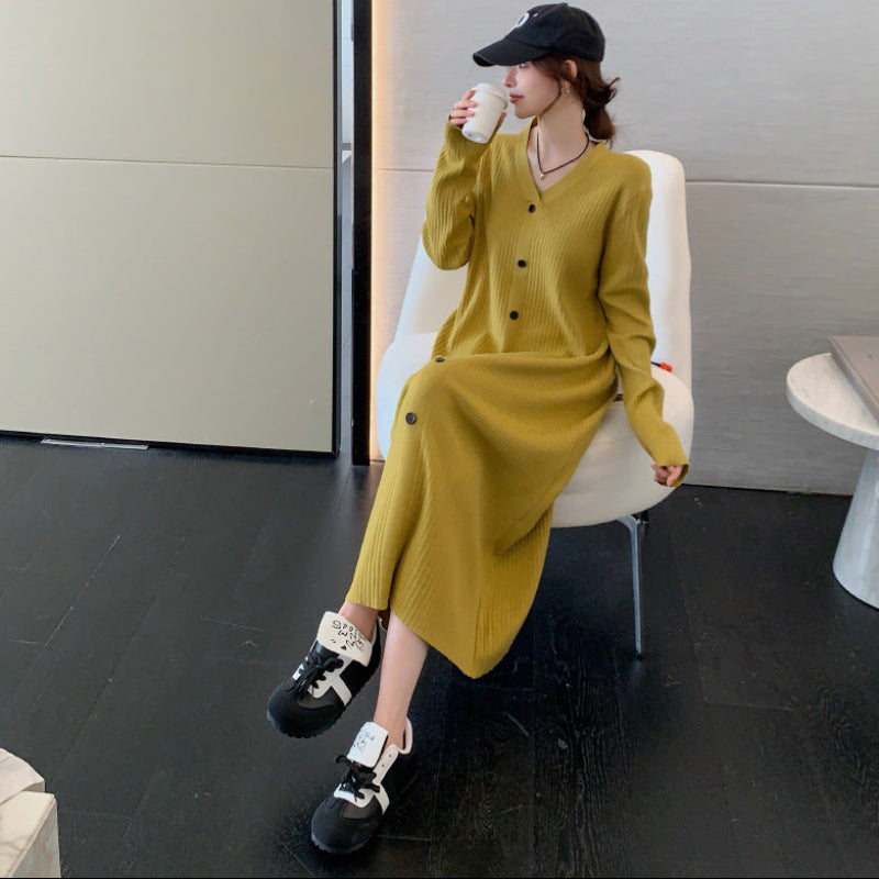 Vネックリラクシーロングニットワンピース(2colors)