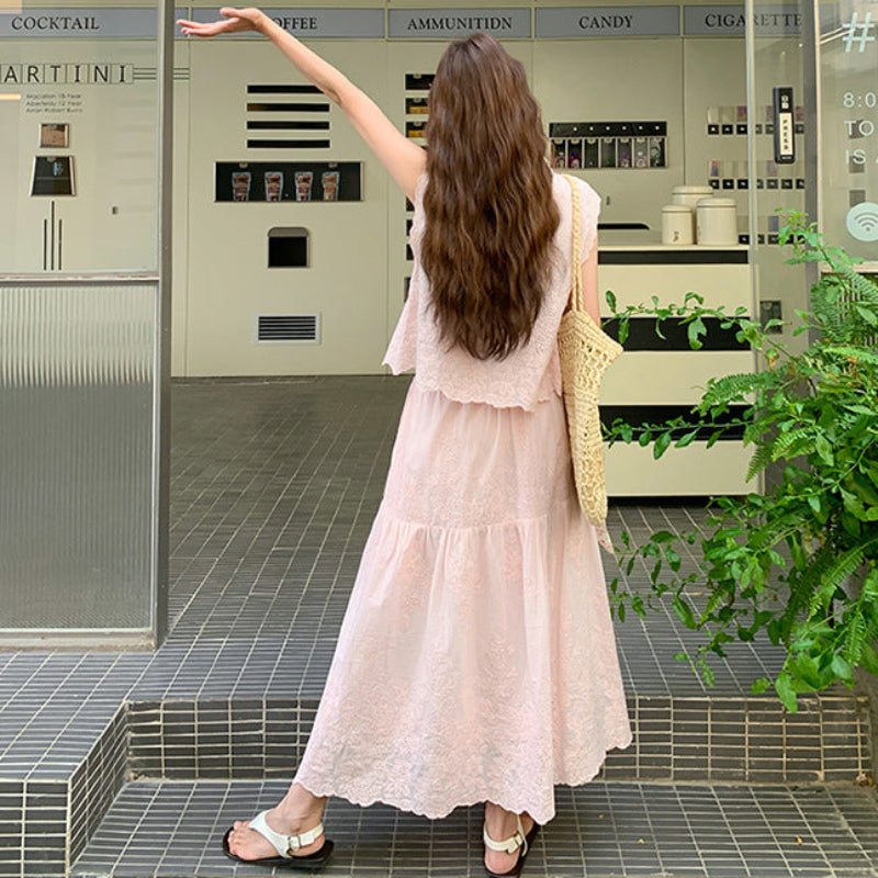 パンチングレースブラウス×スカートセットアップ