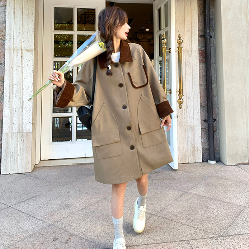 オーバーサイズバイカラーミディ丈トレンチコート