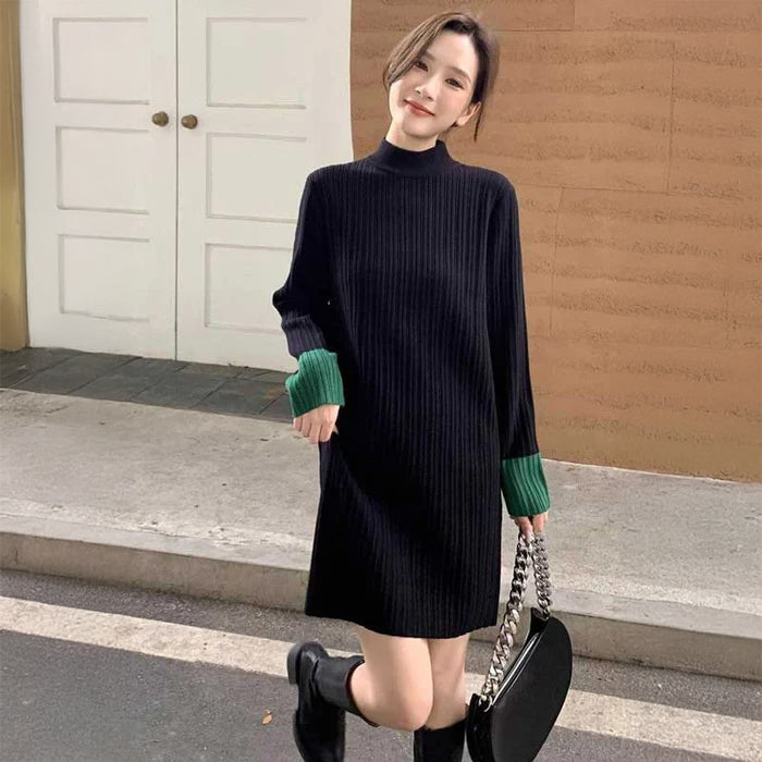 バイカラーリブニットワンピース(2colors)