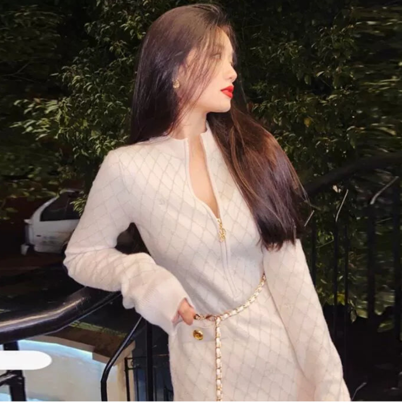 ダイヤモンドパターンニットワンピース