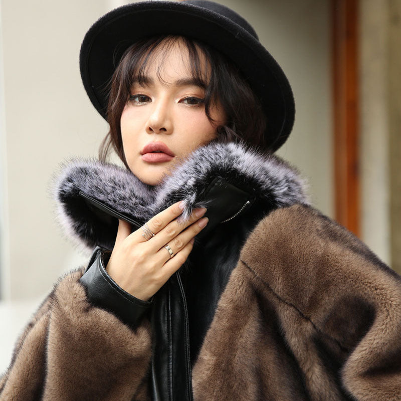 フェイクファーデザインPUジャケット