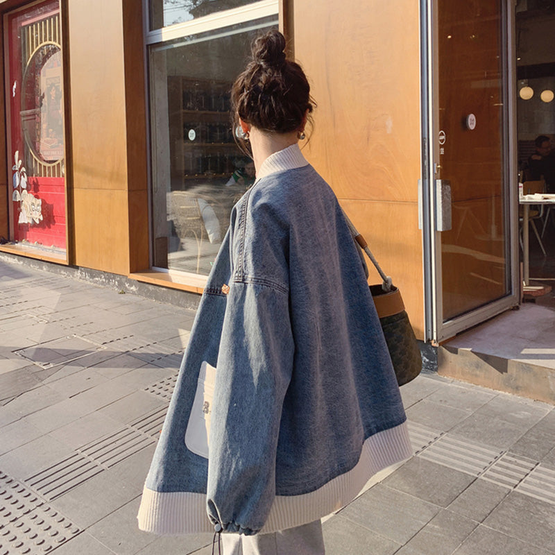 異素材MIXデザインニット×デニムジャケット