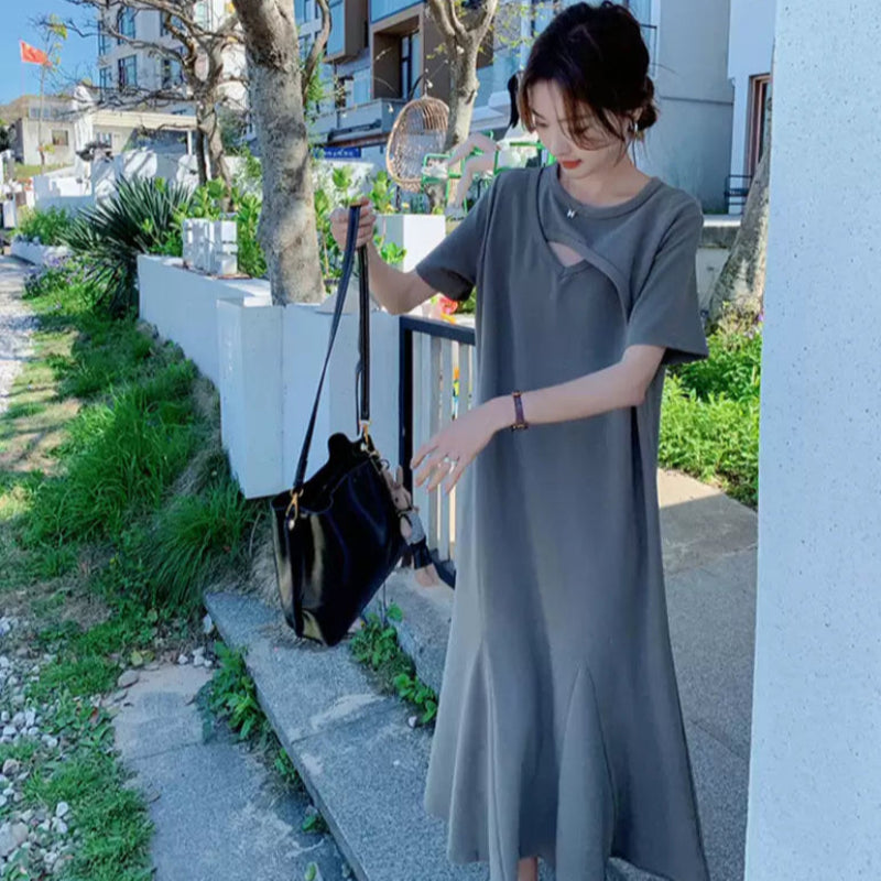アシンメトリーTシャツワンピース(2colors)