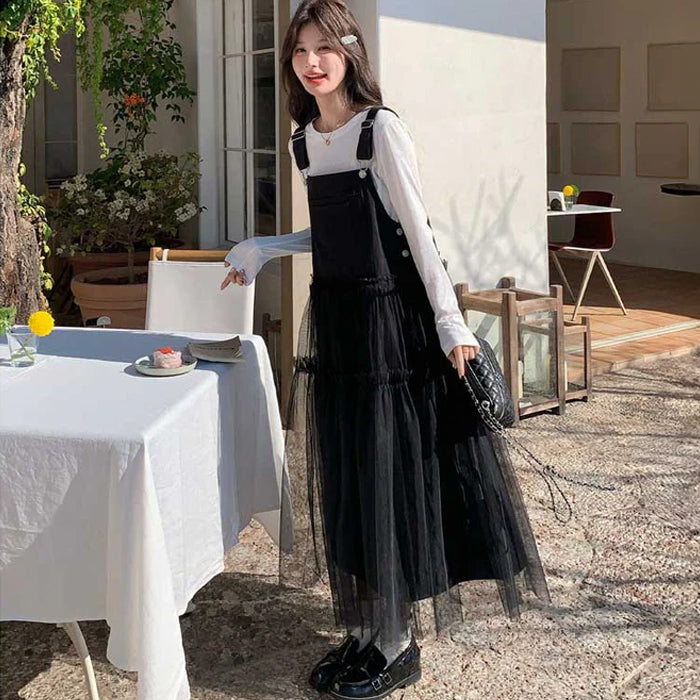 ロングTシャツ×ドッキングチュールサロペット