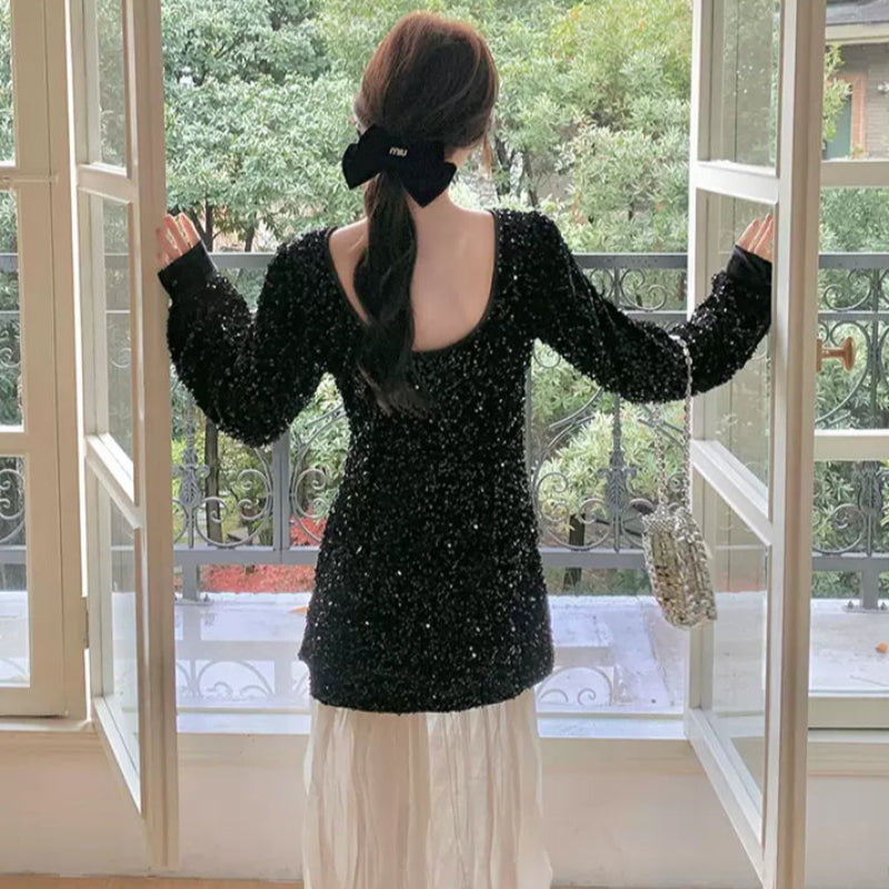 ラメトップス×ワッシャースカートドッキングワンピース