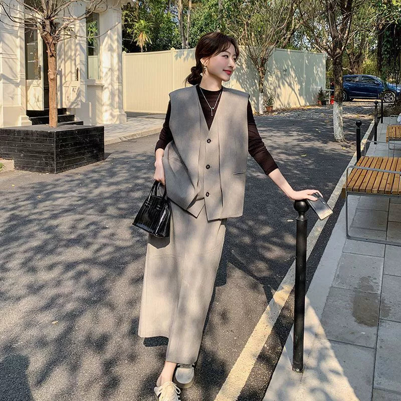 スモーキーグレーベスト×スカートセット