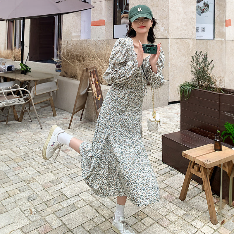 ティアードキャンディースリーブ小花柄ワンピ