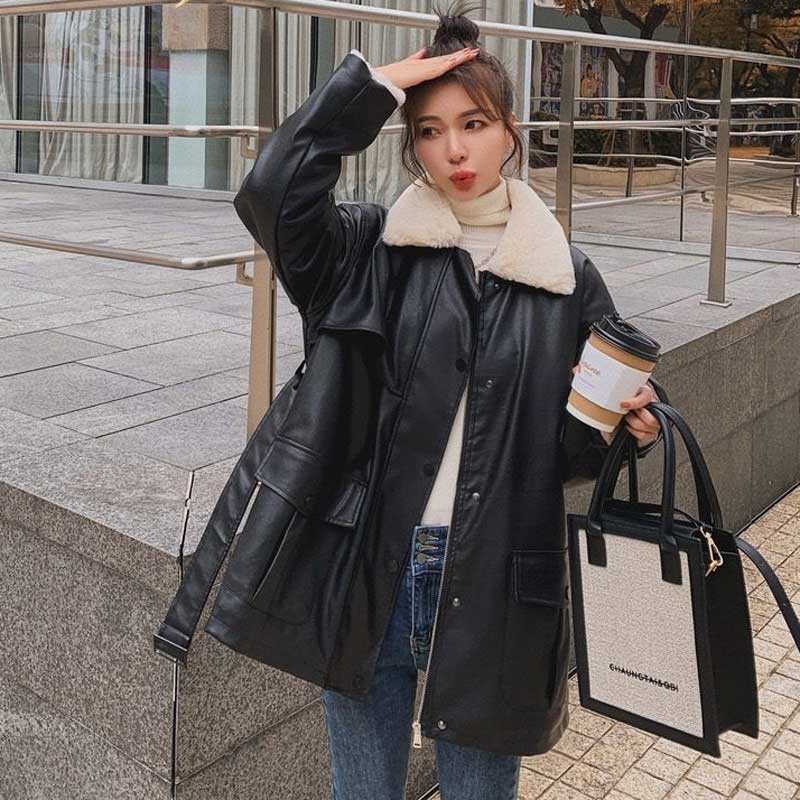 ボアカラーフェイクレザージャケット(2colors)