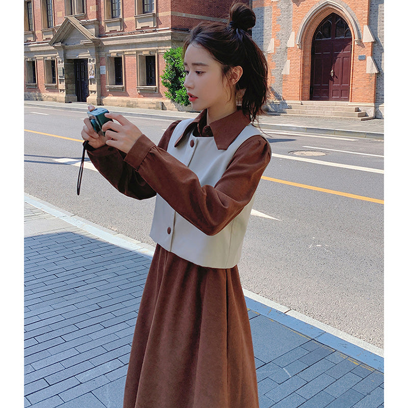 【即納】2WAYバイカラーベスト×ワンピースセット