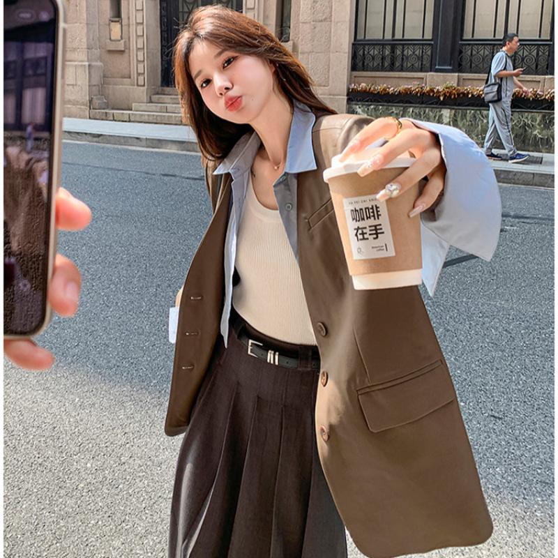 ノーカラーVラインPUレザージャケット