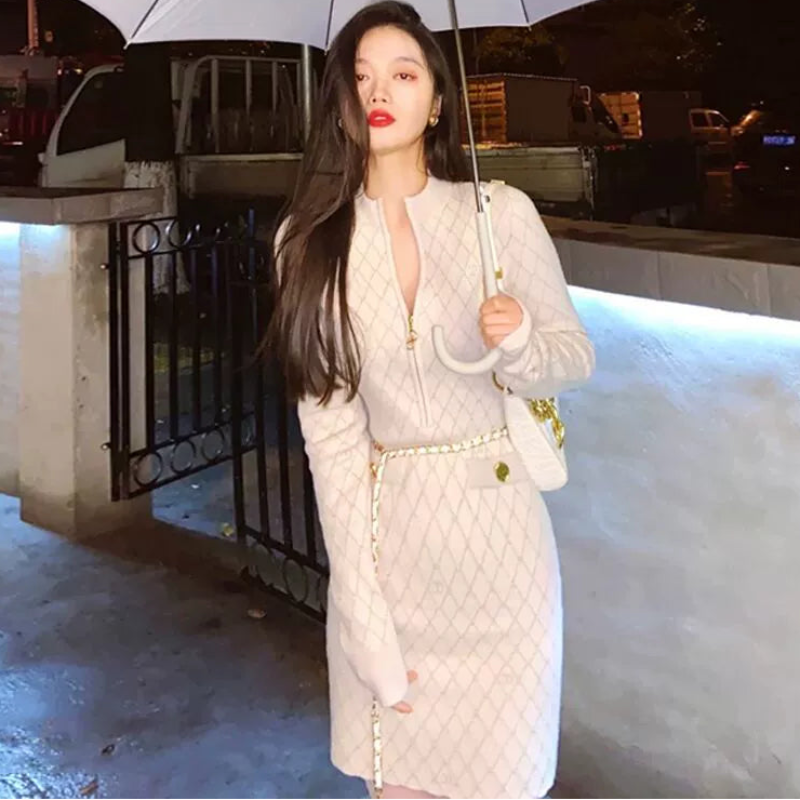 ダイヤモンドパターンニットワンピース