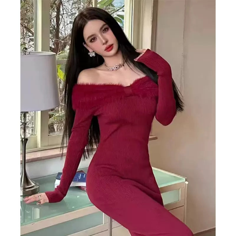 ワンショルダーニットドレス(2colors)