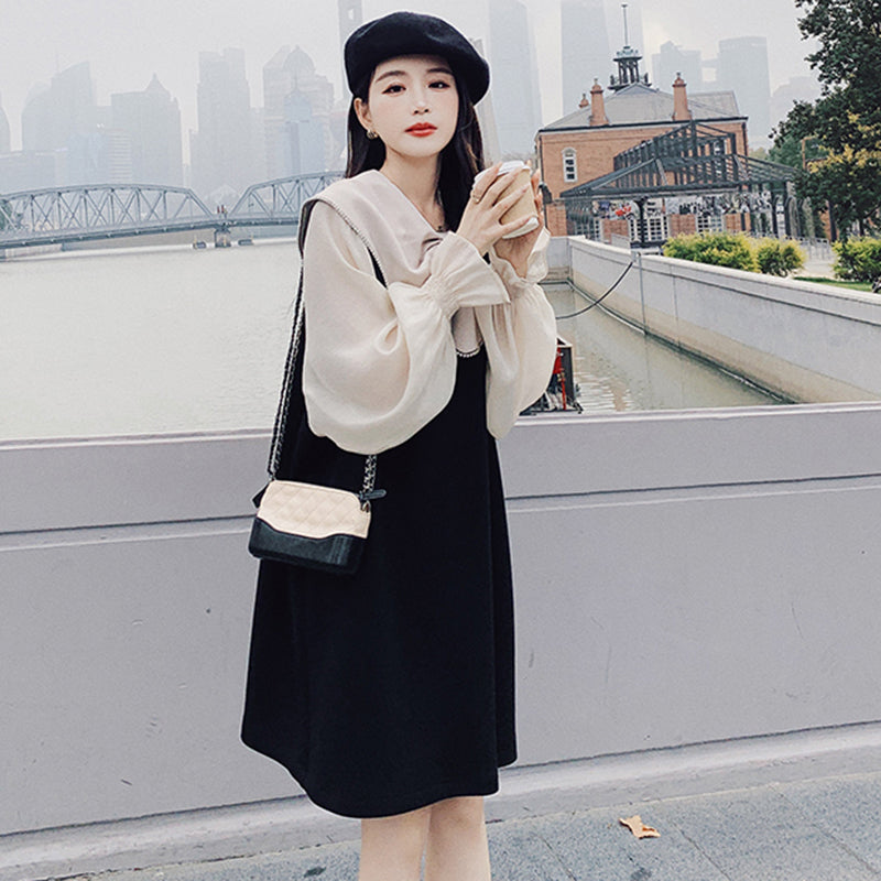 リボンディテールシアーパフスリーブワンピ