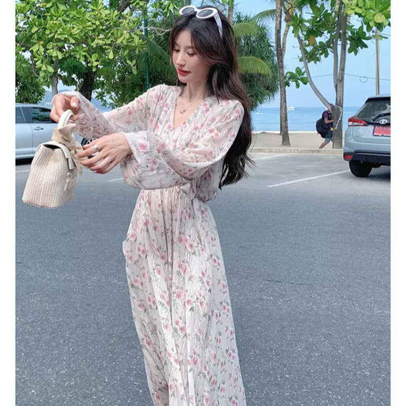 フローラルVネックワンピース(2colors)