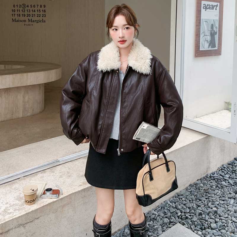 ボアカラーレザージャケット(2colors)